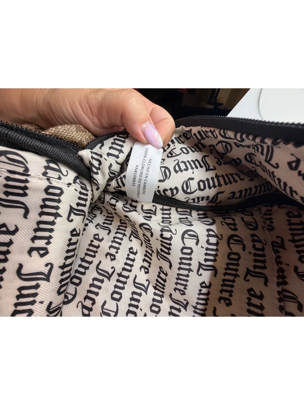 Juicy Couture Logo Print Backpack Brown Black PVC Monogram Travel School Bag